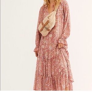 Free People Floral Long Sleeve Dress - Pink and White